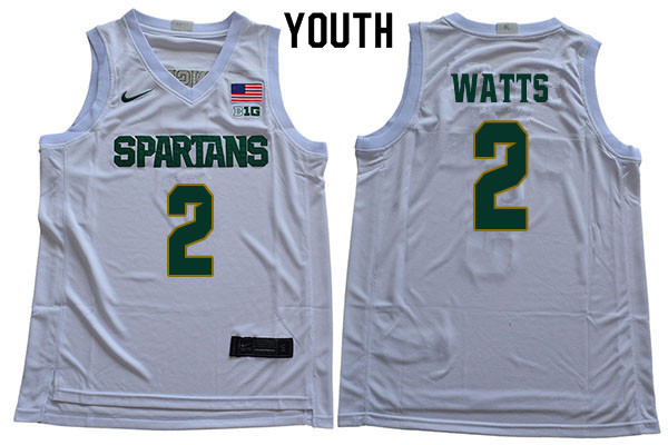 2019-20 Youth #2 Mark Watts Michigan State Spartans College Basketball Jerseys Sale-White